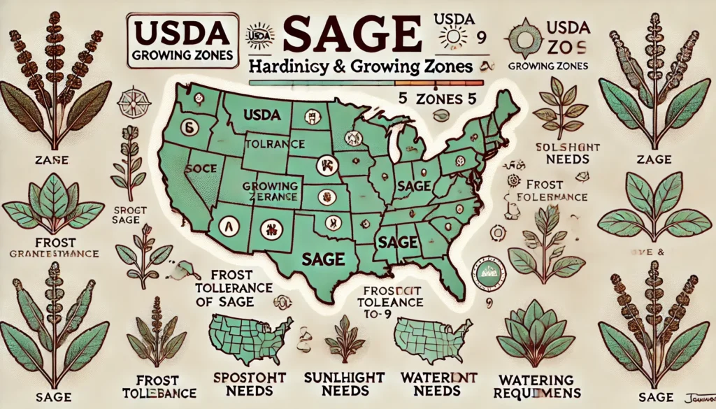 An Informative Illustration Highlighting The Hardiness And Growing Zones Of Sage.