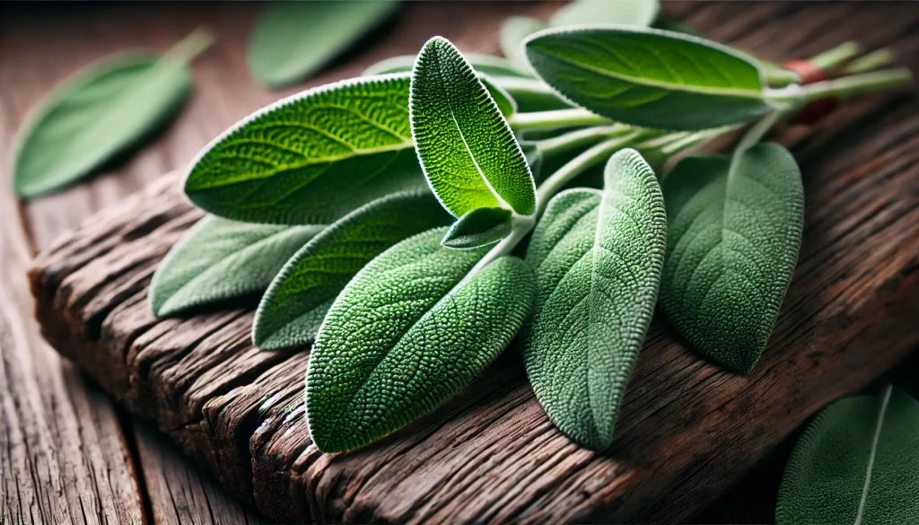 A Detailed Image Of Fresh Sage Herb Leaves